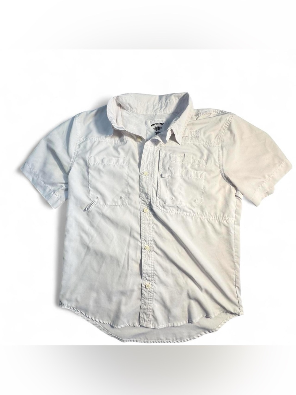 Reel Legends Fishing Shirt Men's Large White Short Sleeve Gorpcore Outdoor